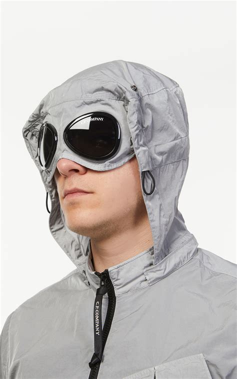 c p company chrome r detachable goggle hood zipped overshirt griffin grey cultizm