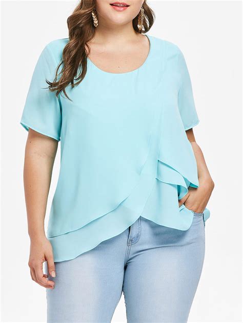 67 Off Plus Size Tiered Ruffle Overlap Blouse Rosegal