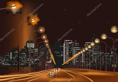 Illustration With Road In Night City Premium Vector In Adobe