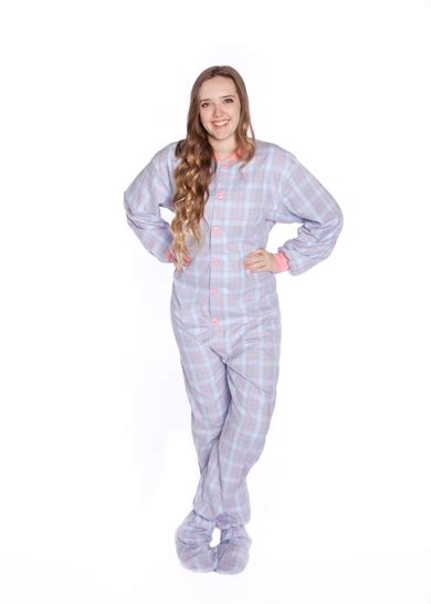 Flannel Adult Onesie Footed Pajamas In Baby Blue And Pink Big Feet
