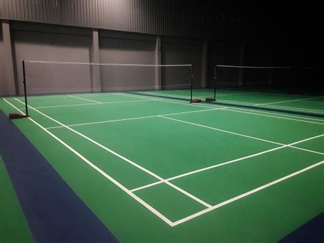 Ideally the ceiling should be high enough so that clears and high serves. Line On Green Badminton Court Stock Photo - Download Image ...