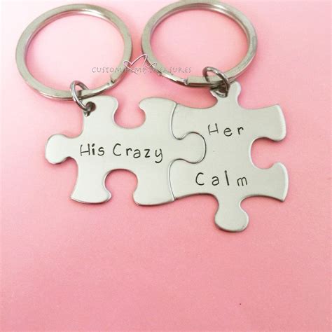 His Crazy Her Calm Couples Keychains Anniversary Gift Puzzle Pieces