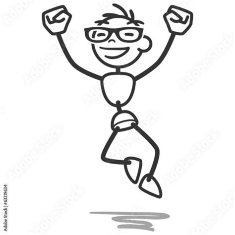 Happy Celebrating Stick Man Jumping With Fists Imagens E Vetores De