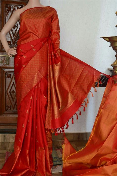 Rustic Red Pure Kanchivaram Silk Saree With Payadi Double Side Big