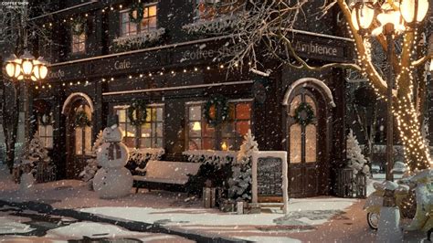 White Snow At Coffee Shop Ambience With Relaxing Smooth Jazz Music And