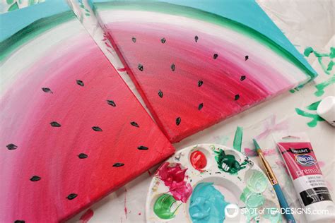 Mod podge them down to a piece of watercolor paper, cut them up and collage with them, rip them up and glue them into your art journal, draw on them, wad them back up and whip. Sweet Summer Watermelon Canvas Art | Spot of Tea Designs