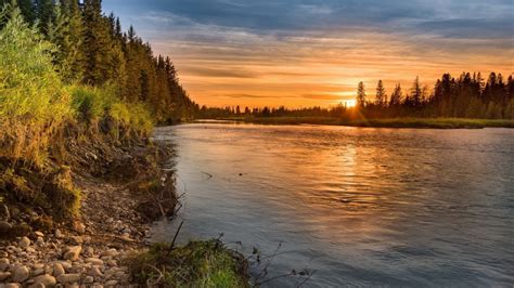 Wonderful Sunset Over The River Sunset River Landscape Wallpaper