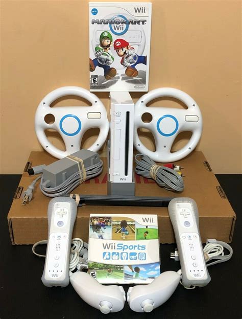 Nintendo Wii Console Bundle Mario Kart Wii Sports Activities Wheels 2