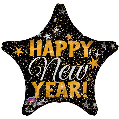 Anagram Happy New Year Confetti Star Shape 19 Foil Balloon Black Gold