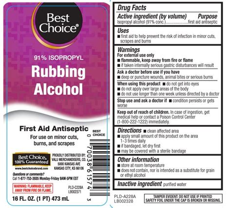 Rubbing Alcohol 91 Percent Isopropyl Liquid Best Choice Valu