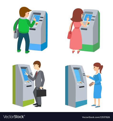 People Using Atm Machine Royalty Free Vector Image
