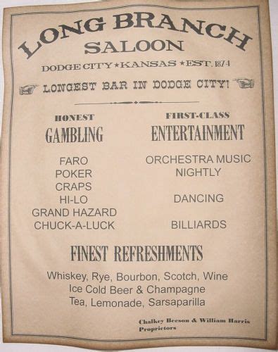 Long Branch Saloon Ad Poster Dodge City Kansas Old West Western Wanted
