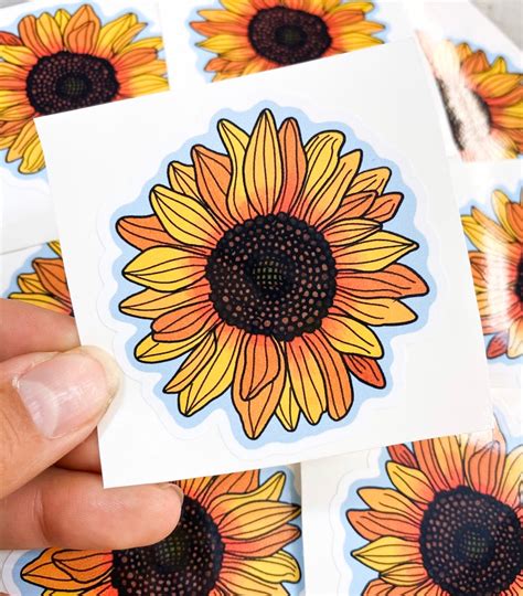 Sunflower Vinyl Sticker Flower Stickers Laptop Sticker Etsy