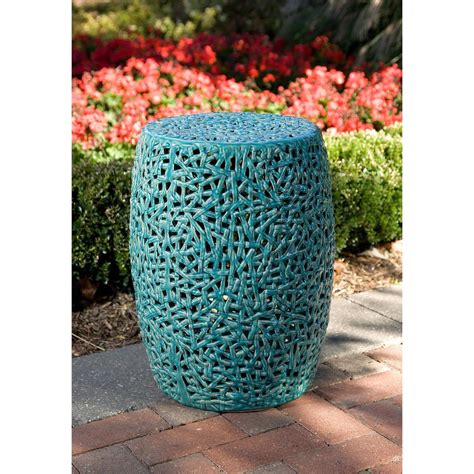 Turquoise Ceramic Garden Stool Patio Side Table Decor Accent Outdoor