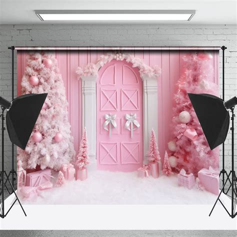 Pink Wall Christmas Tree Backdrop For Photography Lofaris