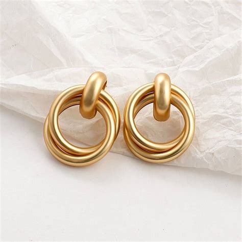 Gold Round Geometric Drop Statement Earringswindow Parent Klass Editor