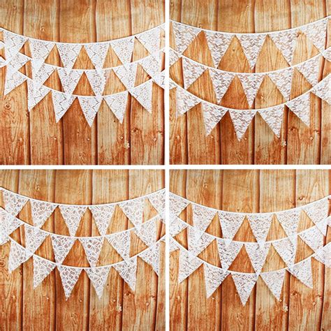 28m 12 Flags White Lace Wedding Pennants Vintage Birthday Party