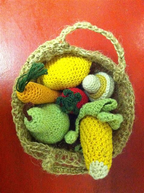 crocheted fruit and vegetable basket all natural ingredients cotton with wool stuffing crochet