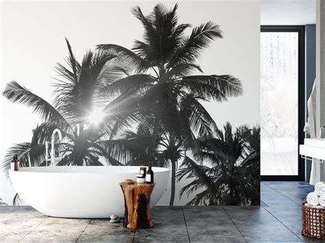 Black And White Sunny Tropical Palm Trees Wallpaper Self Etsy Palm