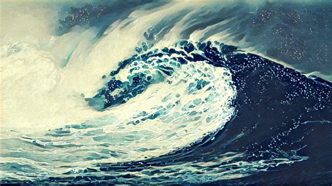 Tidal Wave Painting Waves Sea Drawing Artwork Hd Wallpaper