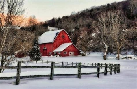 Winter Snowred Barn Barns Pinterest