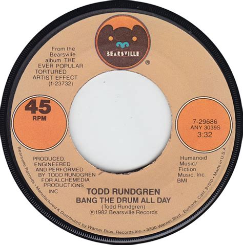 Todd Rundgren Bang The Drum All Day 1983 Jacksonville Pressing Vinyl Discogs