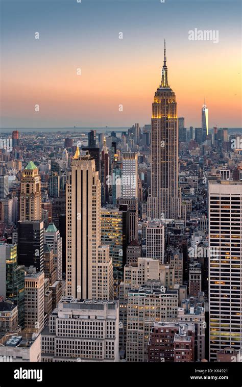 New York City Skyline At Sunset Aerial View Stock Photo Alamy