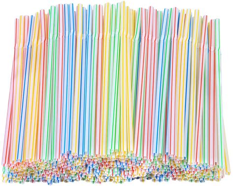 500 Pieces Striped Disposable Plastic Straws Multi Colored Flexible