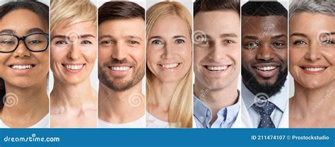 Faces Of Multicultural People Of Different Age In Collage Stock Image