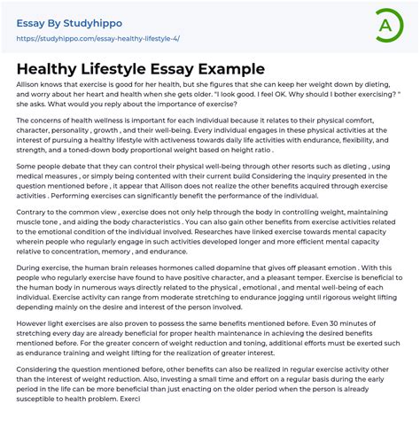 Healthy Lifestyle Essay Example