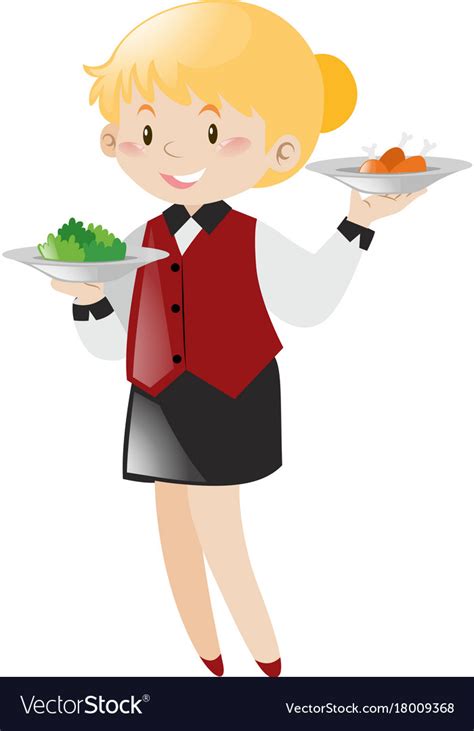 Waitress Serving Food On White Background Vector Image