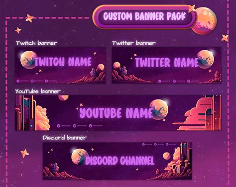 Custom Twitch Banner Purple Youtube Banner Twitter Banner Etsy