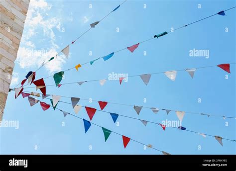 Strings Of Colored Bunting Flags Stock Photo Alamy