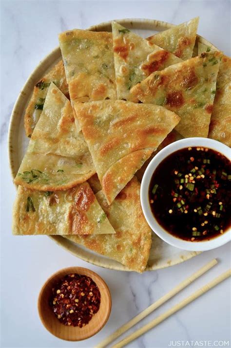 Easy Scallion Pancakes With Soy Dipping Sauce Just A Taste