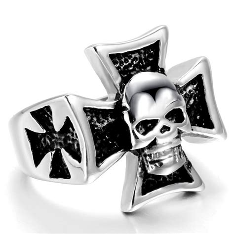 Bobijoo Jewelry Signet Ring Skull Maltese Cross 1990