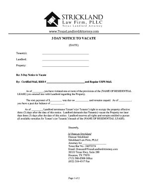 The texas notice to vacate form must contain the date on which the notice to vacate is given, and the time frame in which the rental property should become vacant. notice to vacate form texas - Edit, Fill, Print & Download Online Blanks in Word & PDF ...