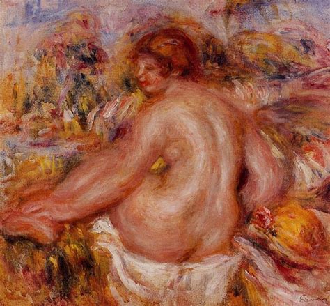 After Bathing Seated Female Nude Pierre Auguste Renoir