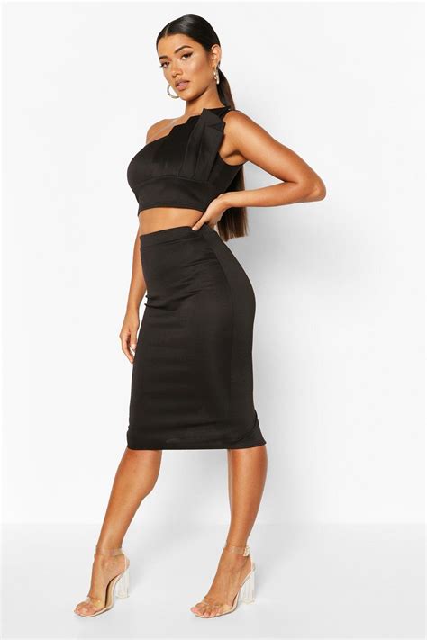 Asymmetric Pleat Top And Midi Skirt Co Ord Skirt Co Ord Womens Skirt Outfits Midi Skirt
