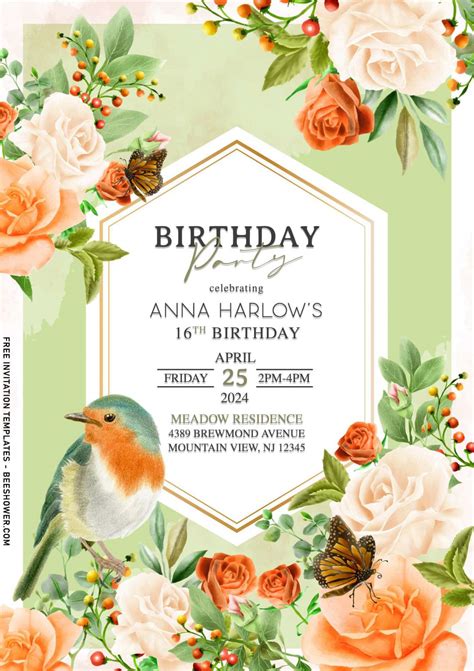 8 Aesthetic Flowers Birthday Invitation Templates With Gorgeous