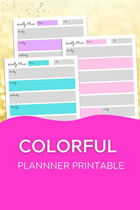 Colorful Weekly Planner Printable Weekly Planner Planner Etsy