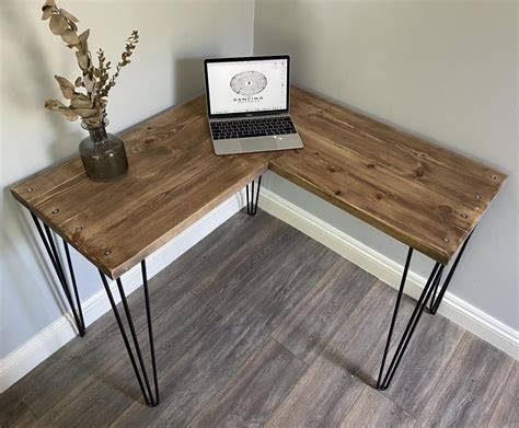Home Desks Copsewood Rustic Corner Desk Made From Solid Wood Choice Of Industrial Metal