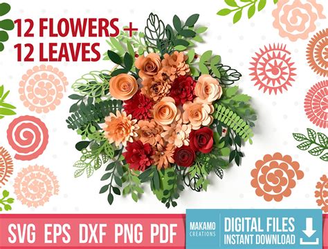 Buy Paper Flower And Leaf Svg Bundle 3d Flower Svg Rolled Flower Svg