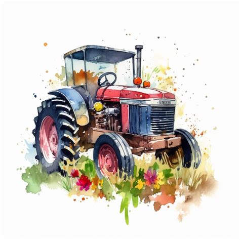 Premium Ai Image There Is A Watercolor Painting Of A Tractor With A