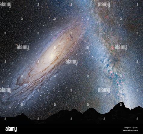 Milky Way Andromeda Collision Close Up Stock Photo Alamy