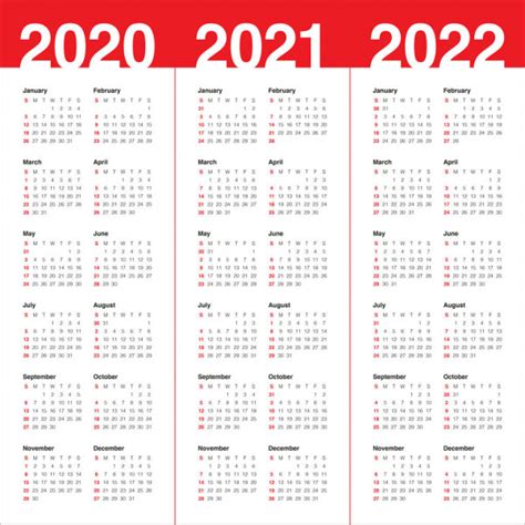 Rejilla Calendario Vectorial 2020 2021 2022 Anos Archivo Imagenes