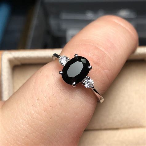 Black Onyx Oval Cut Gemstone Ring Accented Oval Ring Onyx Etsy