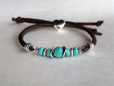 Turquoise Bracelet Leather Bracelet Beaded Bracelet Gift For Etsy