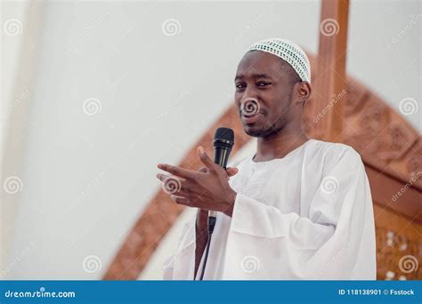 Muslims Black African Imam Has A Speech On Friday Afternoon Prayer In A