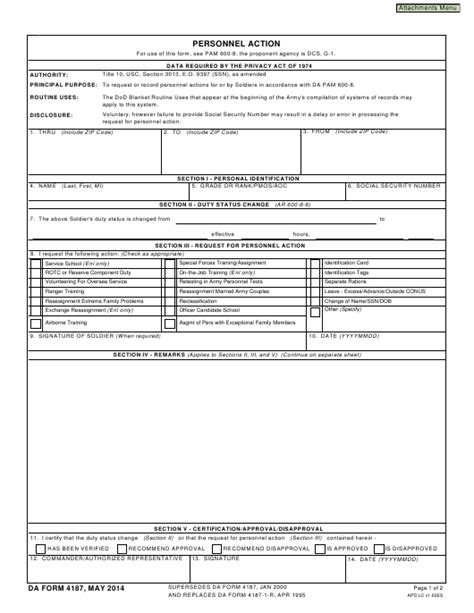 Da Form 4187 Download Fillable Pdf Or Fill Online Personnel Action