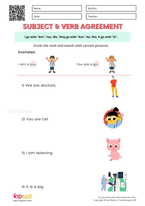 Subject And Verb Worksheets